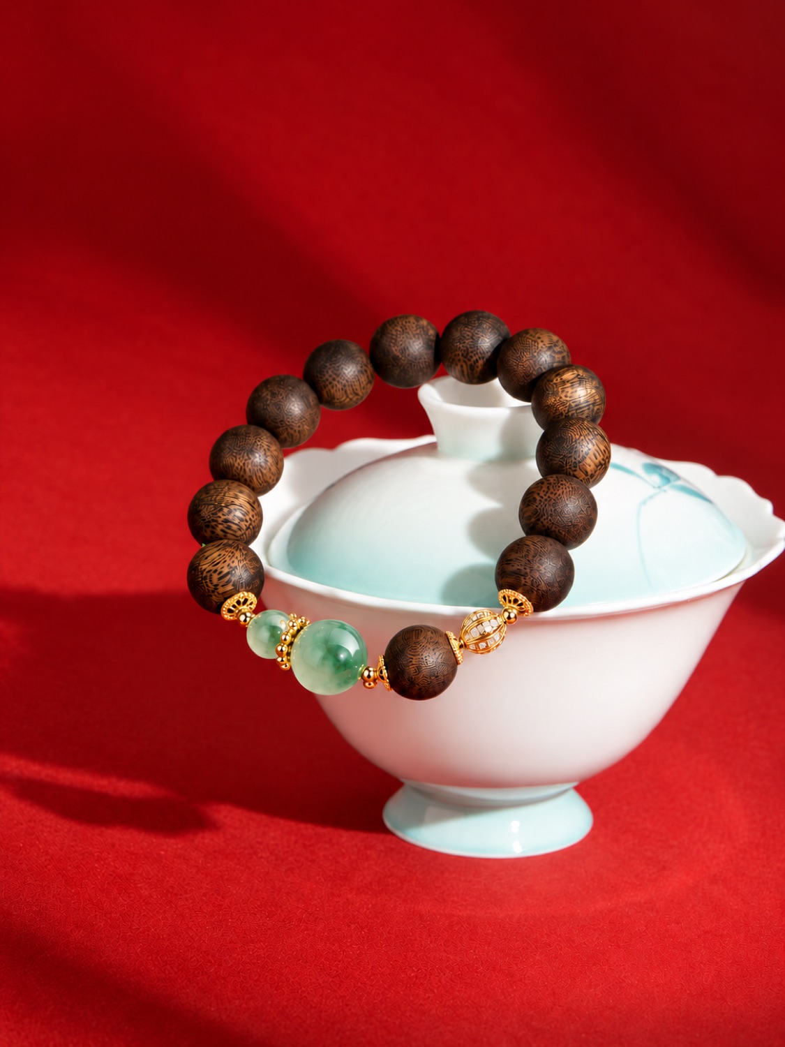 Close view of dark wood beads