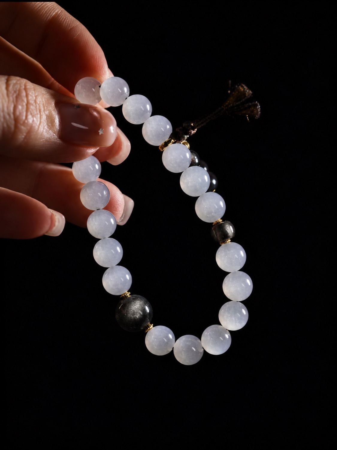 Close view of milk-white stone beads