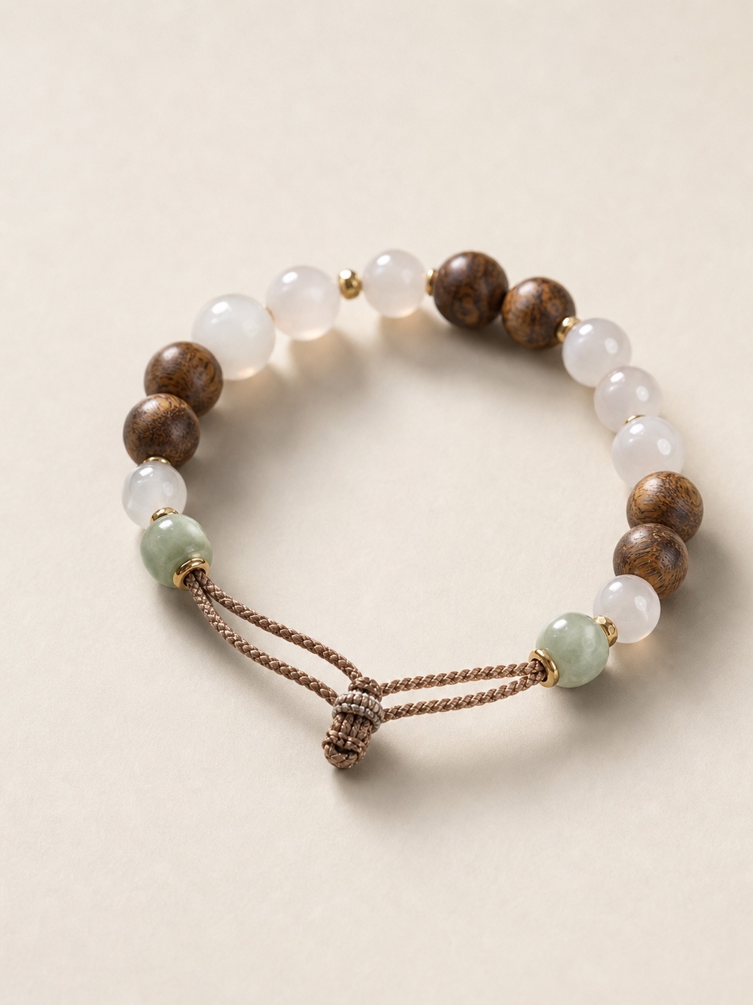 Wood & Jade 04, Brown, ivory, pale green, braided cord